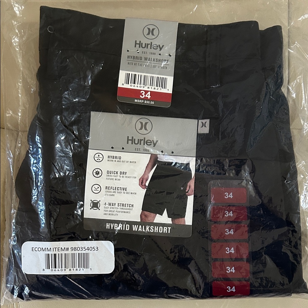 Hurley Black Hybrid Walkshorts NWT 34